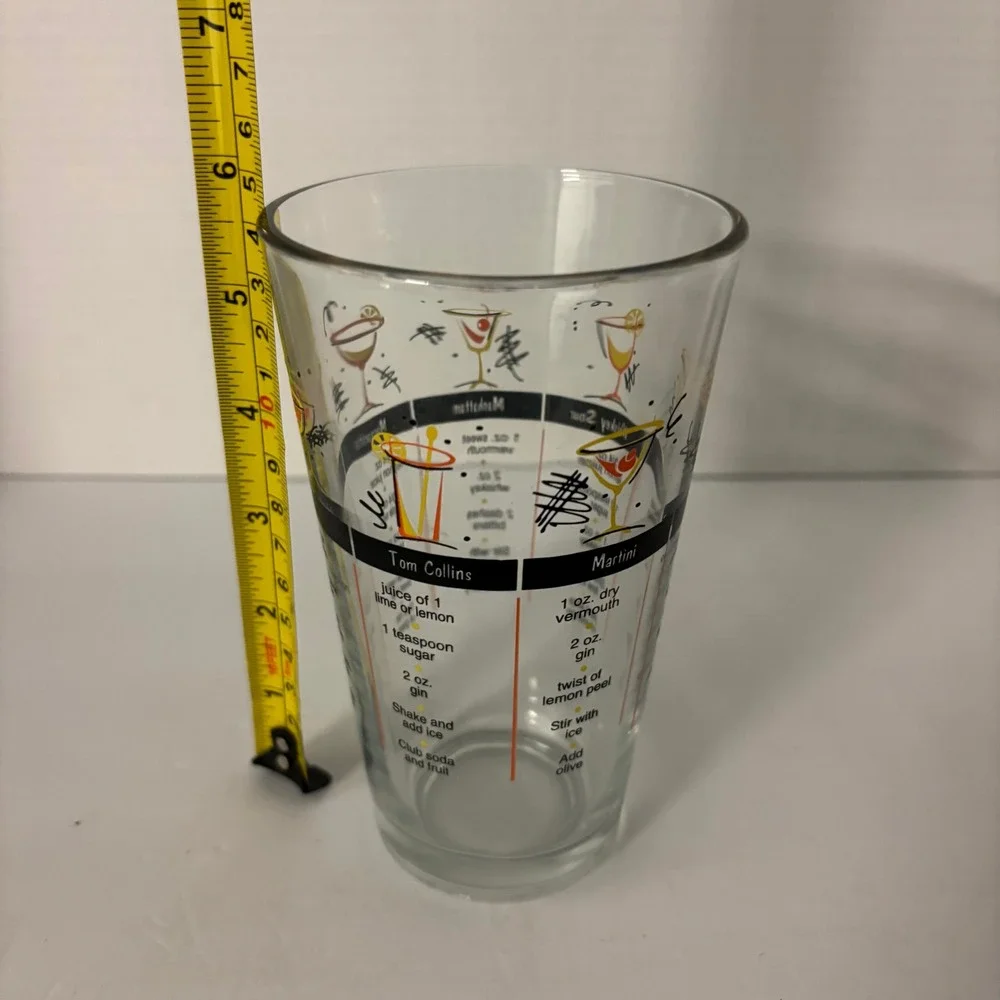 Vintage Cocktail Recipe Mixing Glass Barware Shaker Cosmopolitan Martini Whiskey